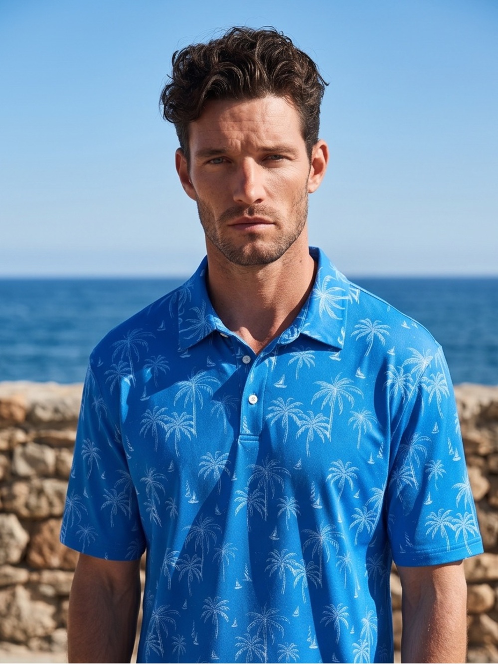 St. John's Bay Blue Palm-Print Polo